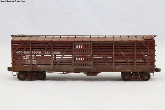 LL-4055 - Mather 40' Double Deck Stock Car - Got Hamstock Express - GSX 4055 - Weathered - Resistor & Metal Wheels - HO Scale - Preowned