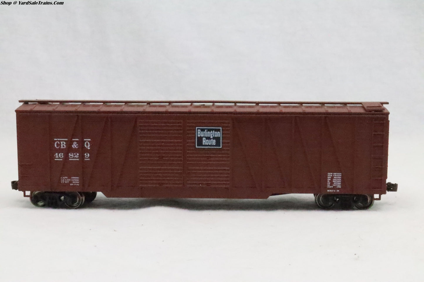 RND-2152 - 50' Ext Brace, DBL. Steel Plaque Door Boxcar - Burlington - CB&Q 46829 - Resistor & Metal Wheels - HO Scale - Preowned