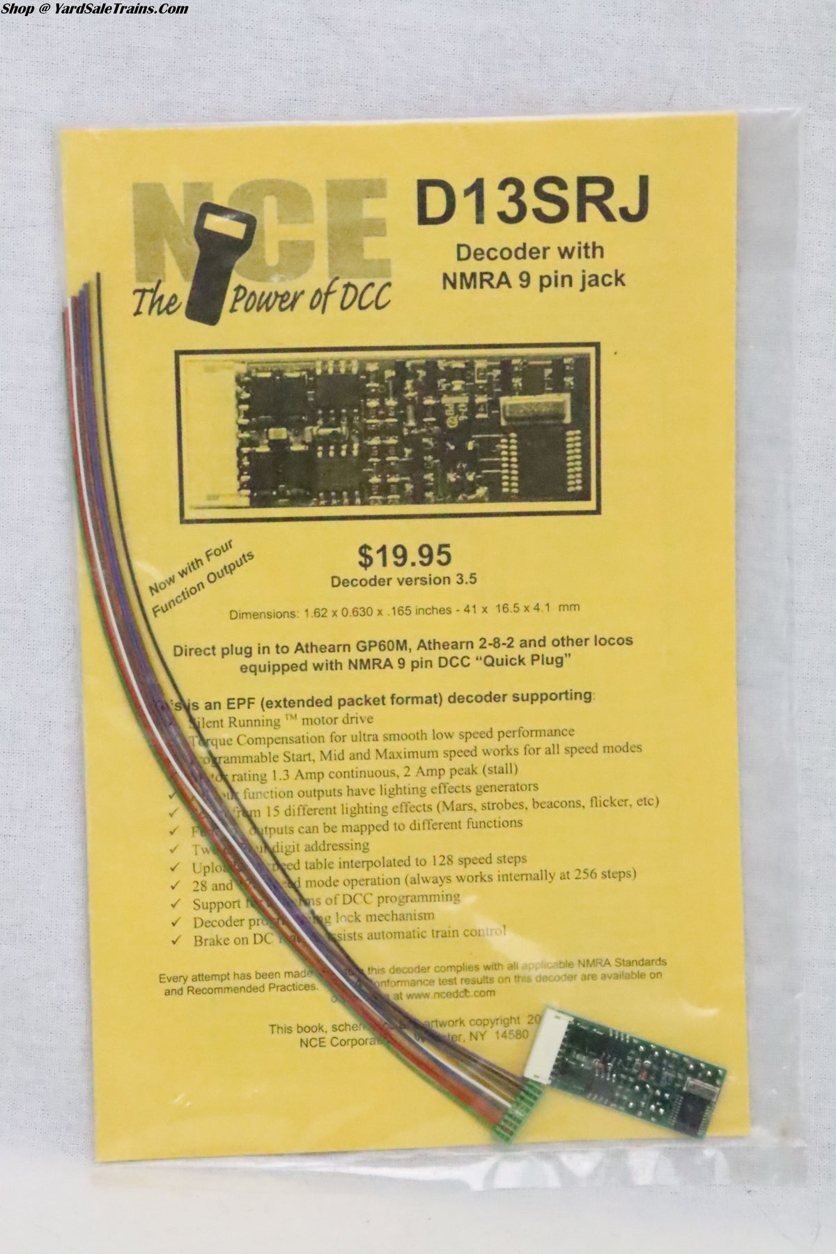 NCE-D13SRJ - Decoder with NMRA 9 pin jack - Preowned - Unopened