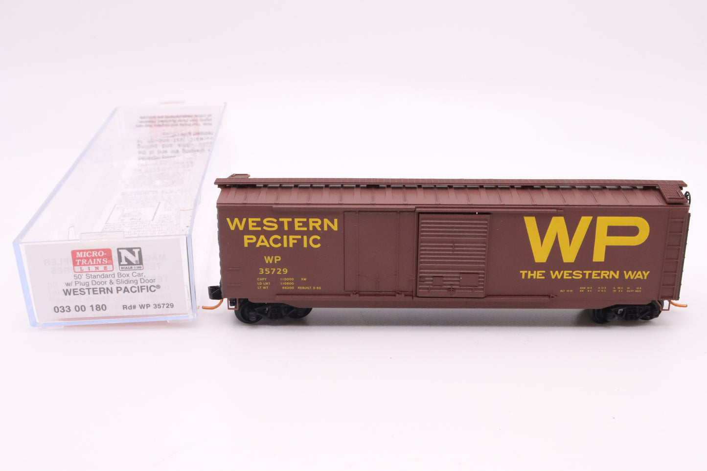 MTL-033 00 180 - 50' Standard Box Car, w/ Plug & Sliding Door - Western Pacific - WP #35729
