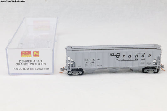 MTL-096 00 070 - PS-2 3-Bay Covered Hopper w/High Sides - Rio Grande - D&RGW #15331 - N-Scale - Preowned
