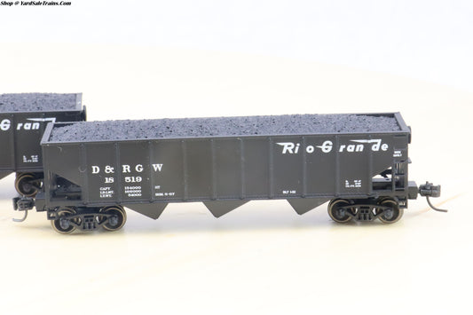 ATH-24541 - 40' 3-Bay Ribbed-Side Open Hopper (4-Pack) - Rio Grande - D&RGW 18519/18511/18509/18526 - N-Scale - Preowned