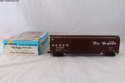 RR-292-1 - Rail Runner Custom Cars - 50' Double Door Boxcar - Rio Grande - D&RGW #63629 - Built, Metal Wheels, Resistored - HO-Scale - Preowned