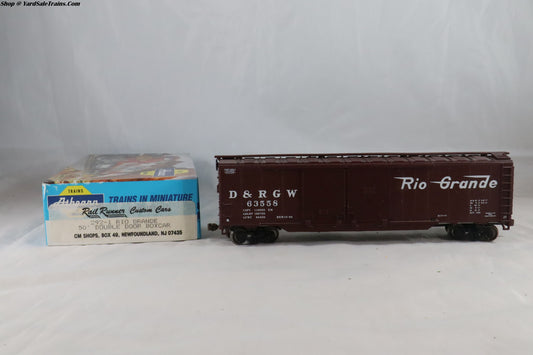 RR-292-1 - Rail Runner Custom Cars - 50' Double Door Boxcar - Rio Grande - D&RGW #63558 - Built, Metal Wheels, Resistored - HO-Scale - Preowned
