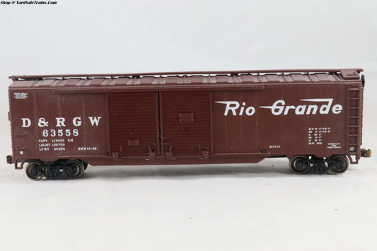 RR-292-1 - Rail Runner Custom Cars - 50' Double Door Boxcar - Rio Grande - D&RGW #63558 - Built, Metal Wheels, Resistored - HO-Scale - Preowned