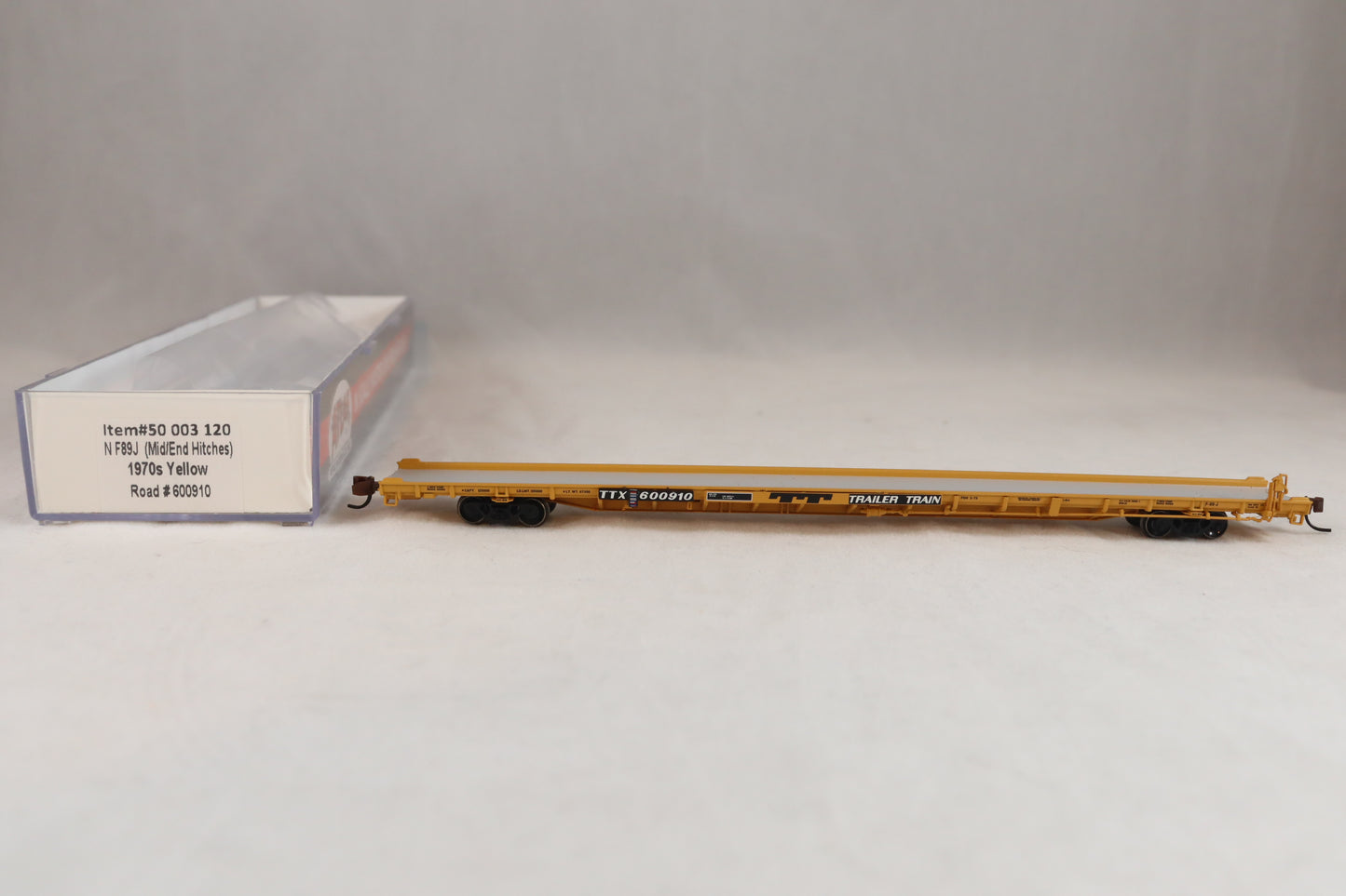 ATL-50 003 120 - 89' NF89J (Mid/End Hitches) 1970s Yellow Flat Car - TTX #600910