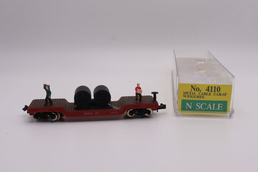 MP-4110 - Metal Cable Flat Car w/Figures - Santa Fe - ATSF-4110