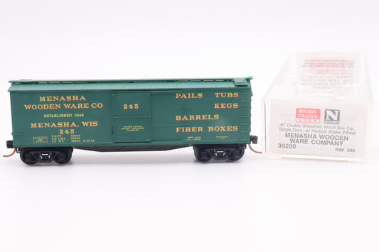 MTL-39200 - 40' Double-Sheathed Wood Box Car, Single Door, w/ Vertical Brake Wheel - Menasha Wooden Ware Co - MWW-245