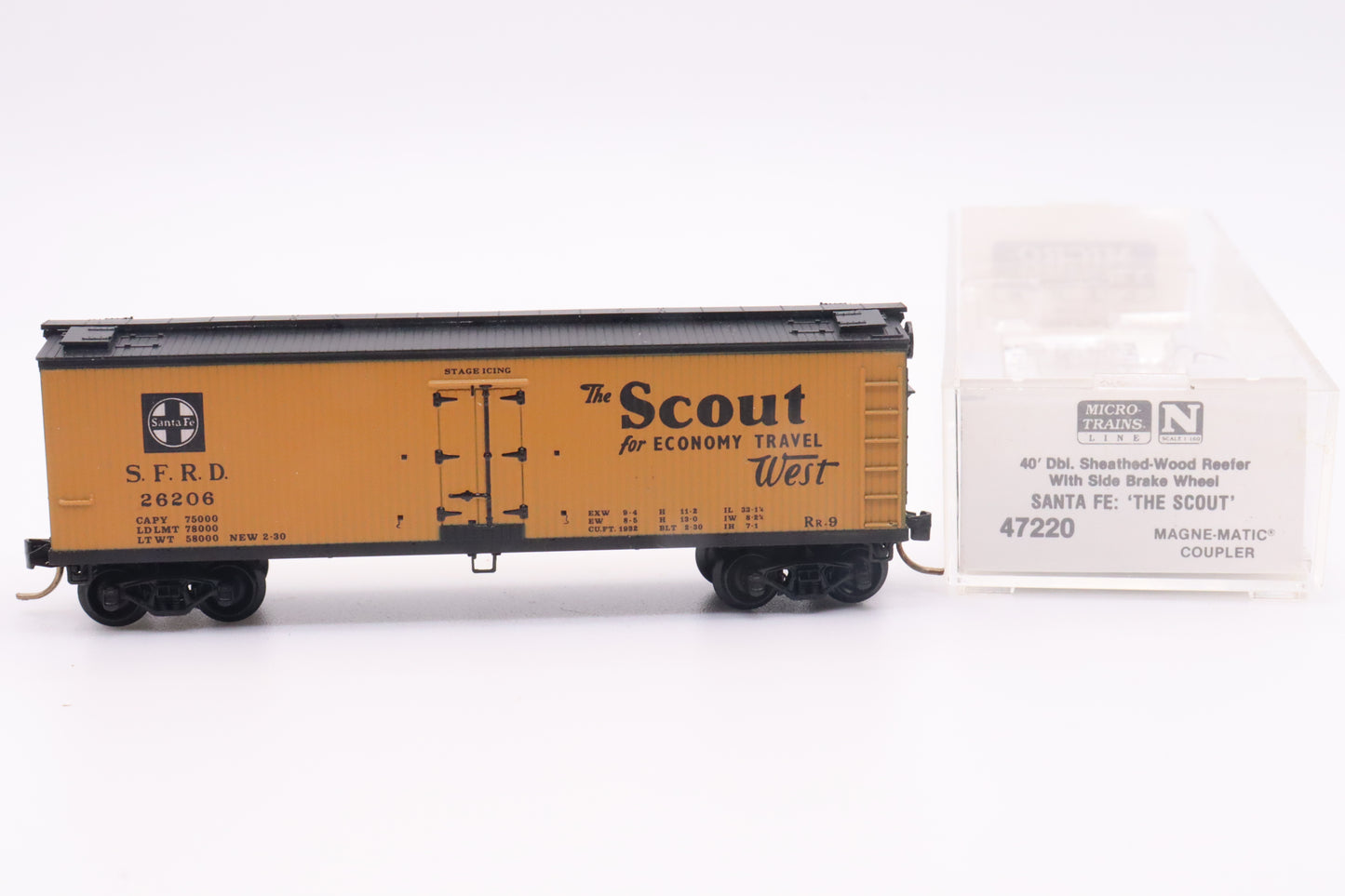 MTL-47220 - 40' Double-Sheathed Wood Reefer w/ Side Brake Wheel - Santa Fe - SFRD-26206