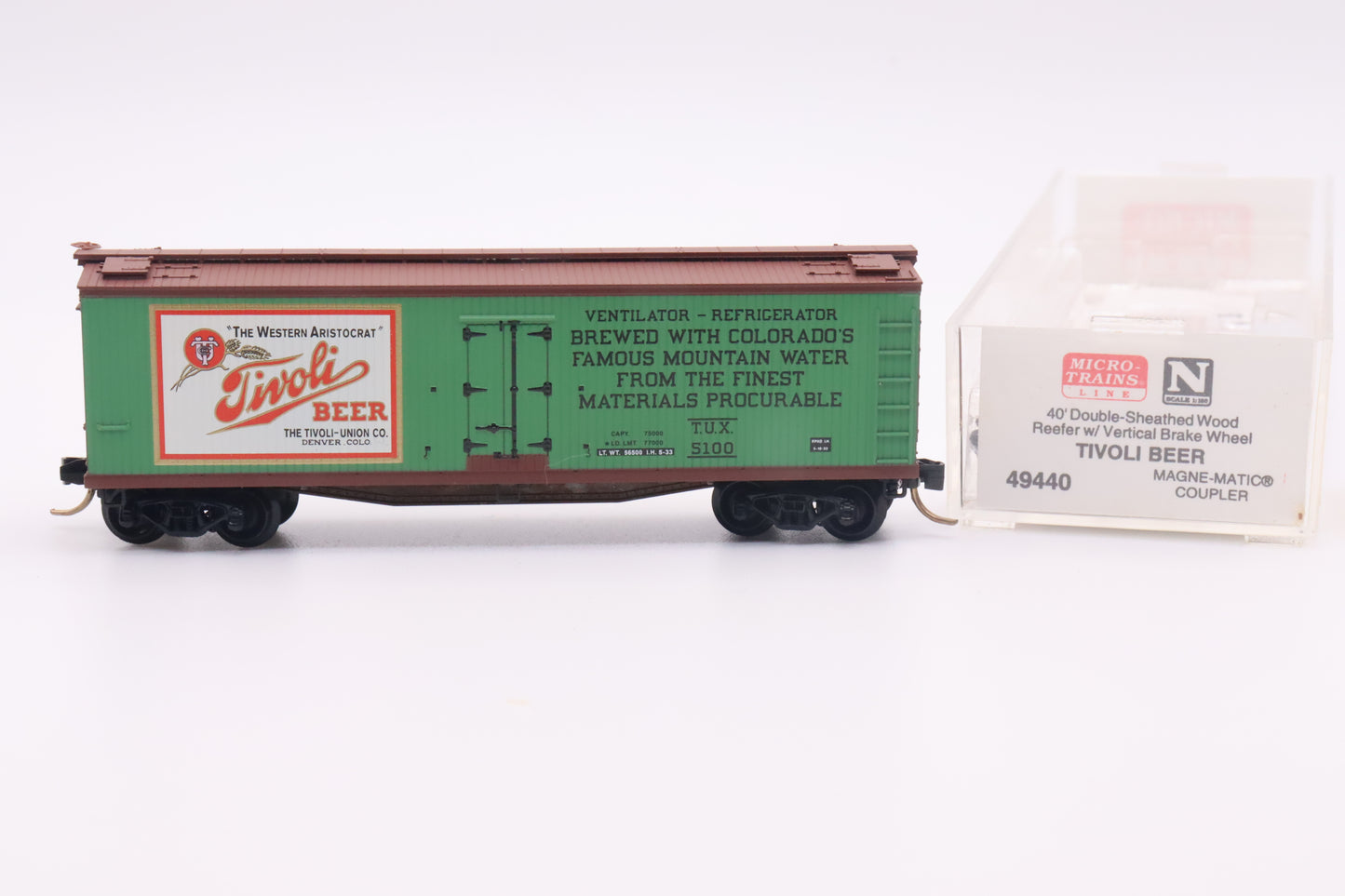 MTL-49440 - 40' Double-Sheathed Wood Reefer w/Vertical Brake Wheel - Tivoli Beer - TUX-5100