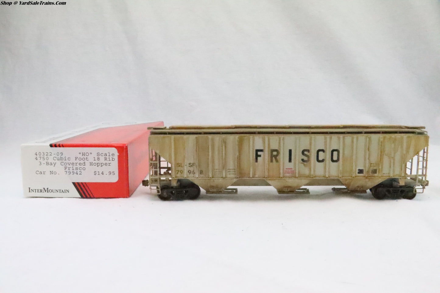 IMR-40322-09 - 4750 Cubic Foot 18 Rib 3-Bay Covered Hopper - Frisco - SLSF 79968 - Weathered - Resistor & Metal Wheels - HO Scale - Preowned