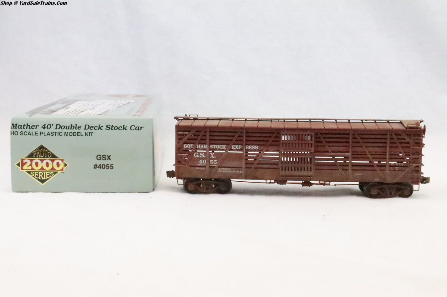 LL-4055 - Mather 40' Double Deck Stock Car - Got Hamstock Express - GSX 4055 - Weathered - Resistor & Metal Wheels - HO Scale - Preowned