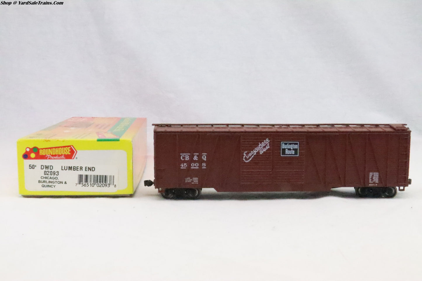 RND-02093 - 50' DWD Lumber End Boxcar - Burlington - CB&Q 45008- Resistor & Metal Wheels - HO Scale - Preowned