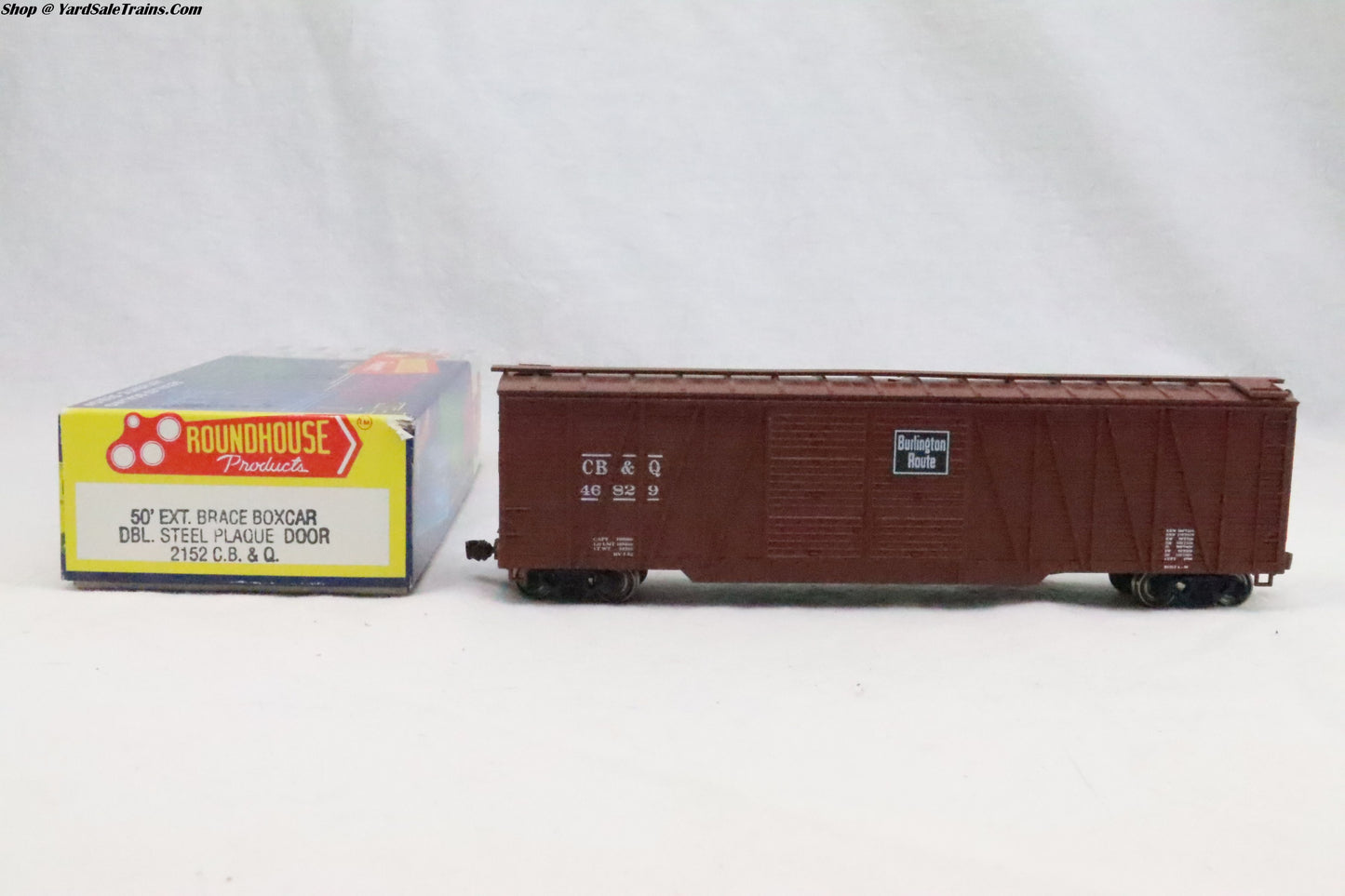 RND-2152 - 50' Ext Brace, DBL. Steel Plaque Door Boxcar - Burlington - CB&Q 46829 - Resistor & Metal Wheels - HO Scale - Preowned