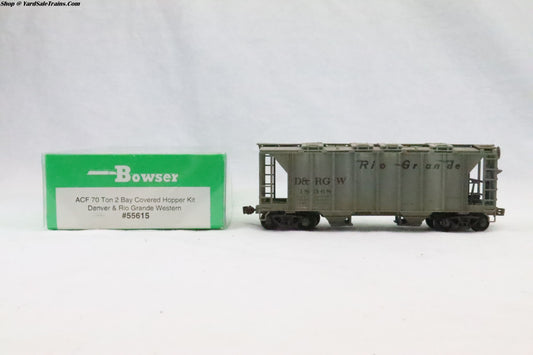 BOW-55615 - ACF 70 Ton 2 Bay Covered Hopper - Denver & Rio Grande Western - D&RGW 18368 - Weathered - Resister & Metal Wheels - HO Scale - Preowned