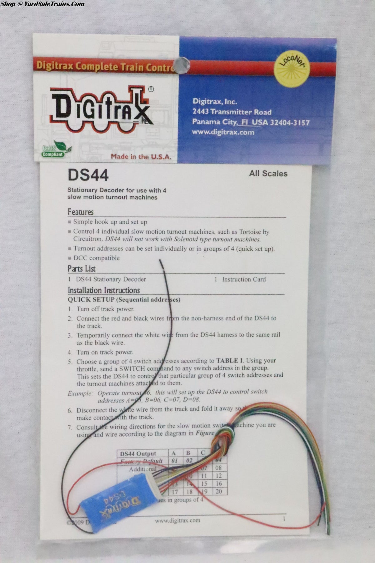 DIG-DS44 - Stationary Decoder for use with 4 Slow Motion Turnout Machines - Preowned - Unopened