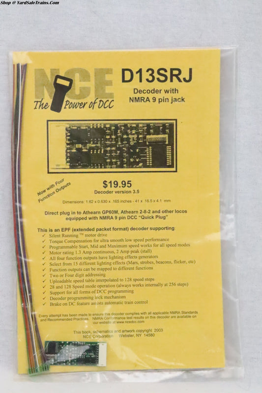 NCE-D13SRJ - Decoder with NMRA 9 pin jack - Preowned - Unopened