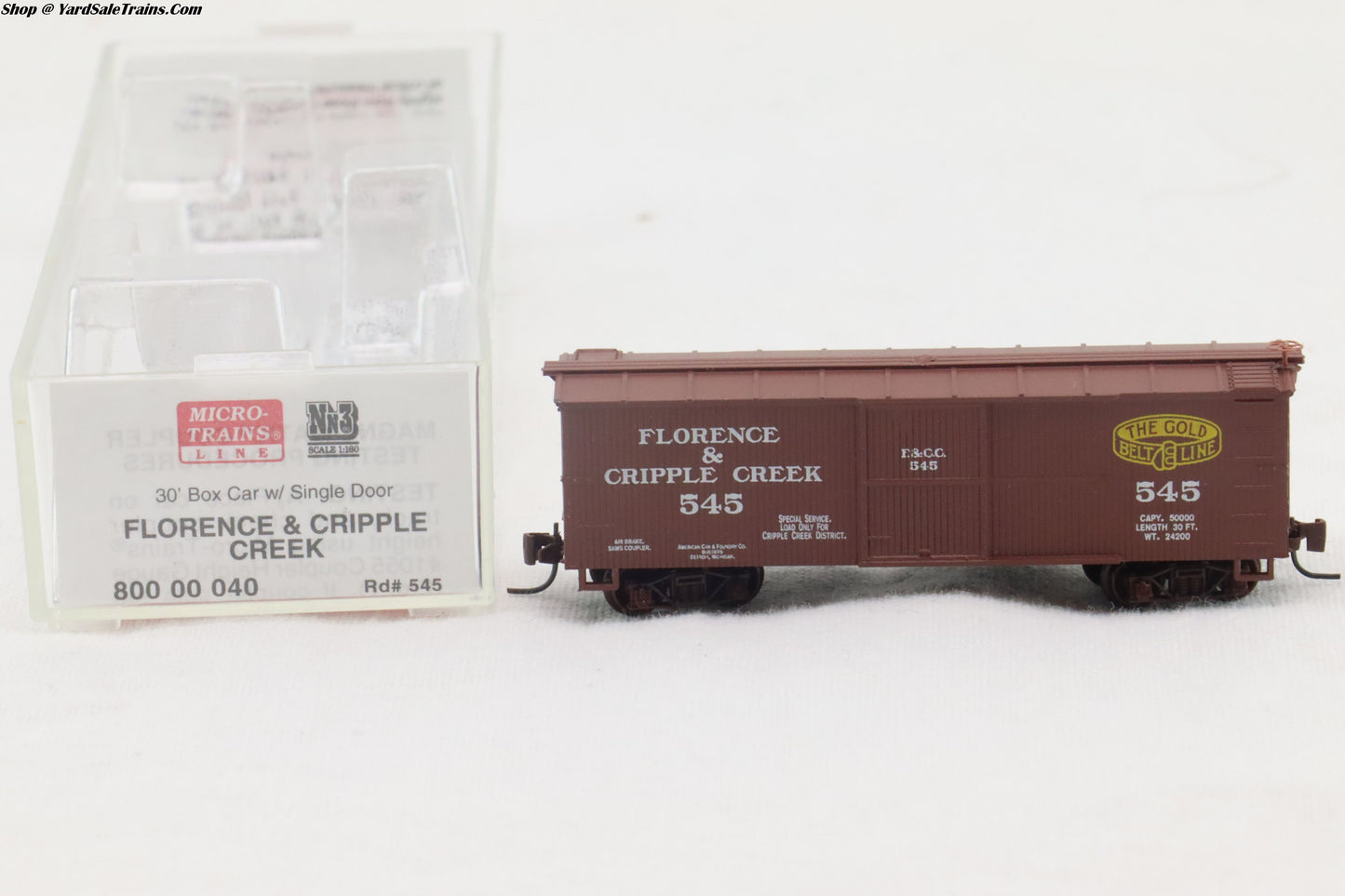 MTL - 800 00 040 -  Box Car w/Single Door - Florence & Cripple Creek - RD#545  - Nn3 Scale - Preowned