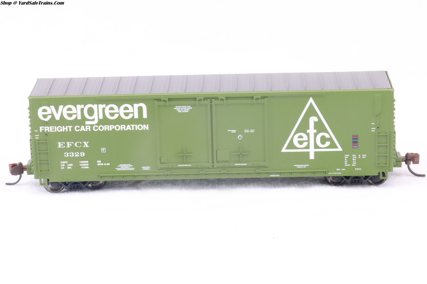 WOT-61093 - PC&F 50-ft RB Landis Doors Boxcar - Evergreen - EFCX #3329 - N-Scale - Preowned