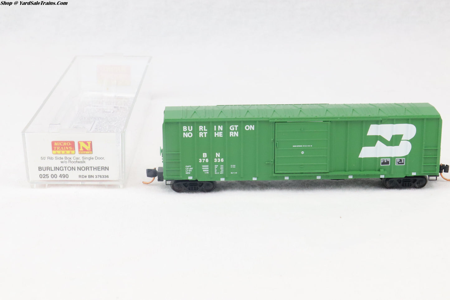 MTL-025 00 490 - 50' Rib Side Box Car, Single Door, w/o Roofwalk - Burlington Northern - BN #376336 - N-Scale - Preowned