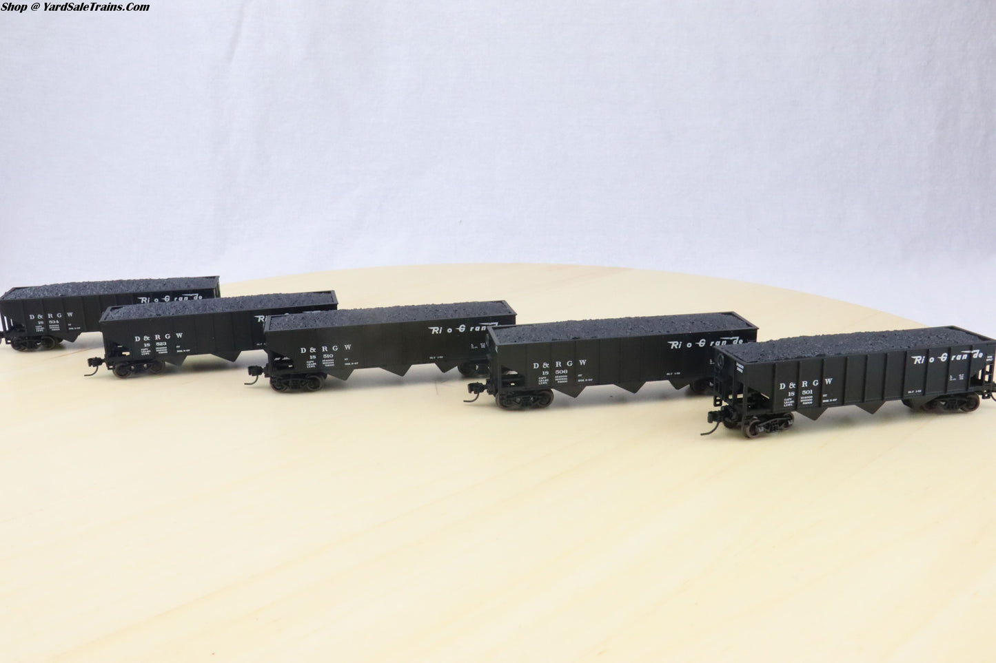 ATH-11991 - 3-Bay Ribbed-Side Open Hopper (5-Pack) - Rio Grande - D&RGW 18506/18523/18501/18510/18534 - N-Scale - Preowned