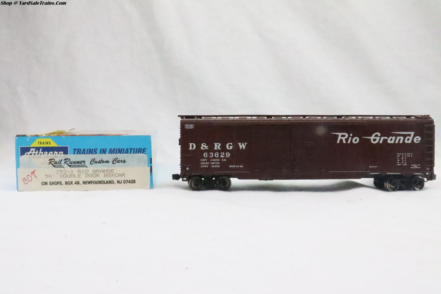 ATH-292-1 - 50' Double Door Boxcar EOT Light  Rio Grande - D&RGW 63629 - Resistor & Metal Wheels - HO Scale - Preowned