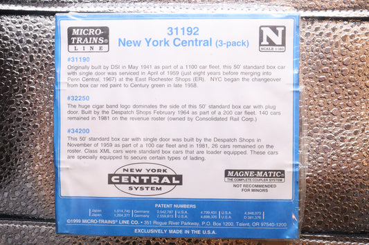 MTL-31192 - 50' Standard Boxcar Various Doors (3-Pack) - New York Central - NYC-31190/32250/34200